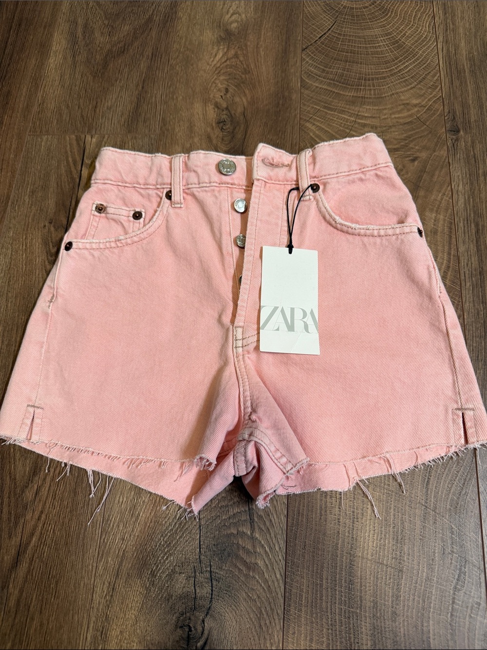 Zara High Rise Pink Denim Cutoff Shorts Size 0